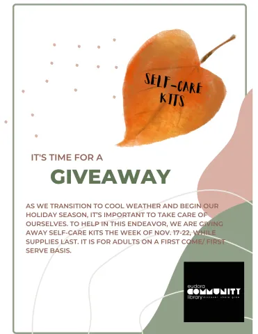 Image of leaf with descriptive information about the giveaway for adults.